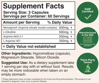Double Wood Supplements Nitric Oxide Booster with Nitrosigine Азотен Бустер Енергия, Издръжливост, Повишаване на Мускулната Маса - 180 капсули, 60 дози