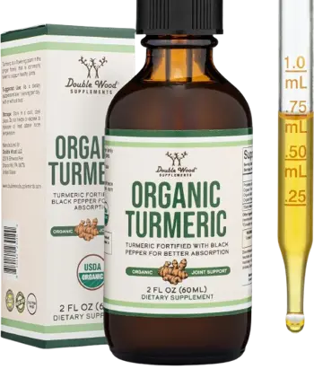 Double Wood Supplements Organic Turmeric Drops Куркума + Черен Пипер, Джинджифил, Розмарин, Канела и Салвия - 60 мл капки, 60 дози