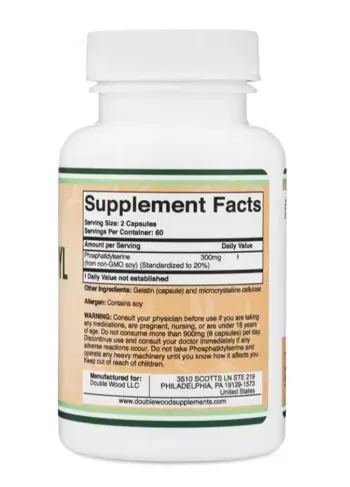 Double Wood Supplements Phosphatidyl Serine 300 мг Фосфатидилсерин - 120 капсули, 60 дози