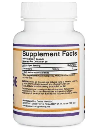 Double Wood Supplements Pterostilbene 100 мг Птеростилбен - 60 капсули, 60 дози