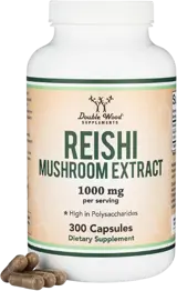 Double Wood Supplements Reishi Mushroom Extract 500 мг Рейши Подкрепа за Имунната Система и Адаптация Към Стрес - 300 капсули, 150 дози