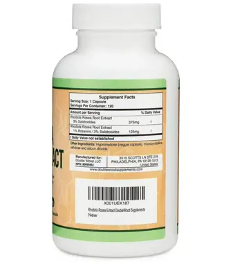 Double Wood Supplements Rhodiola Rosea Extract 500 мг Златен Корен Екстракт - 120 капсули за 4 месеца прием, 120 дози