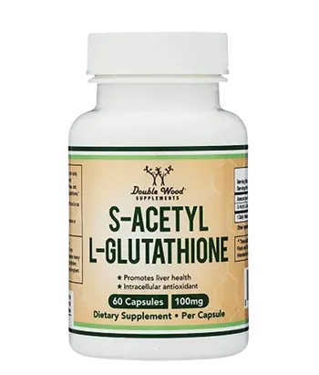 Double Wood Supplements S-Acetyl-L-Glutathione 100 мг S-Ацетил-L-Глутатион - 60 капсули за 2 месеца прием, 60 дози