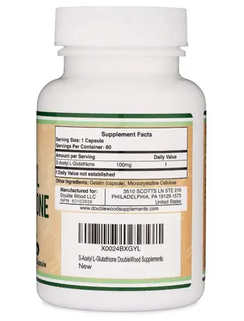 Double Wood Supplements S-Acetyl-L-Glutathione 100 мг S-Ацетил-L-Глутатион - 60 капсули за 2 месеца прием, 60 дози