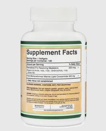 Double Wood Supplements SPM 500 мг (Специализирани Про Резолвини Медиатори) - 120 софтгел капсули за 4 месеца прием, 120 дози