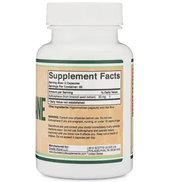 Double Wood Supplements Sulforaphane 20 мг Антиоксидант Сулфорафан (Sulforaphane) - 120 капсули, 60 дози