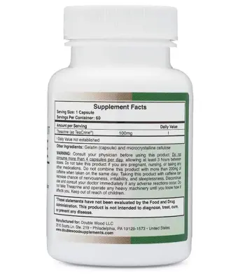 Double Wood Supplements Theacrine 100 мг Теакрин При Умствена Умора и Проблеми с Фокуса - 60 капсули, 60 дози