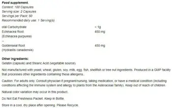 NOW Foods Echinacea & Goldenseal Root Ехинацея - 100 капсули, 50 дози