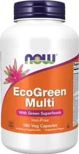 NOW Foods Eco Green Multi Мултивитамини със Зелени Супер-Храни без Желязо - 180 веге капсули, 90 дози