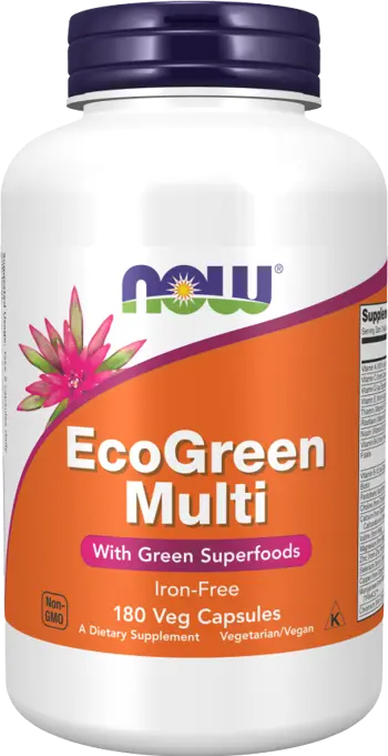 NOW Foods Eco Green Multi Мултивитамини със Зелени Супер-Храни без Желязо - 180 веге капсули, 90 дози