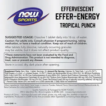 NOW Foods Effer-Energy Effervescent Energy Ефервесцентни Електролитни Таблетки - 10 разтворими таблетки, 10 дози