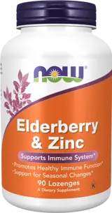 NOW Foods Elderberry & Zinc Екстракт от Черен Бъз и Цинк - 90 таблетки за смучене, 90 дози