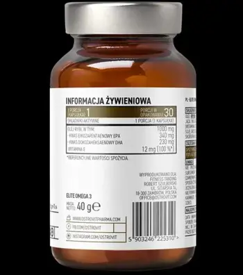 OstroVit Elite Omega 3 1000 мг + Vitamin E Висококонцентрирано Рибено Масло + Витамин Е - 30 гел капсули, 30 дози