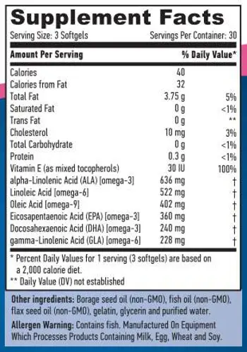 Essentials Fatty Acids 1250 mg, 90 Гел капсули