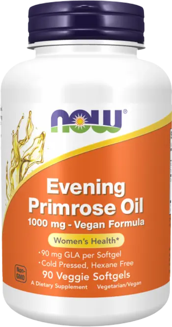 NOW Foods Evening Primrose Oil 1000 мг Vegan Formula Масло от Безстъблена Иглика - 90 гел капсули, 90 дози