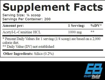EVERBUILD Alcar 1000 мг Acetyl L-carnitine Ацетил Л-Карнитин - 200 грама, 200 дози