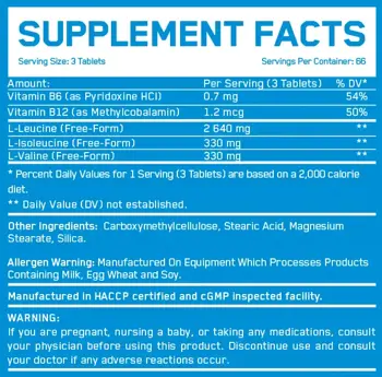 EVERBUILD BCAA 8:1:1 1000 мг Л-Левцин, Л-Изолевцин, Л-Валин - 200 таблетки, 66 дози