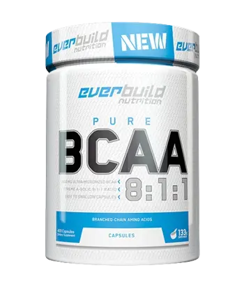 EVERBUILD BCAA 8:1:1 800 мг L-Левцин, L-Изолевцин, L-Валин - 400 капсули, 133 дози