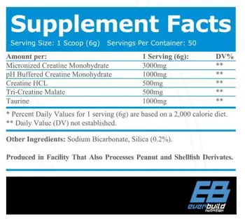 EVERBUILD Crea Build Creatine Matrix 5000 мг Креатинова Матрица от 4 Вида Креатин - 300 грама, 50 дози