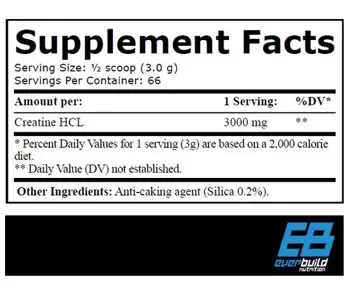 EVERBUILD Creatine HCL 3000 мг Креатин Хидрохлорид - 200 грама, 66 дози
