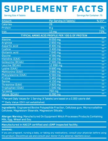 EVERBUILD Cryo Beef Amino 8000 мг Телешки Аминокиселини - 300 таблетки, 75 дози