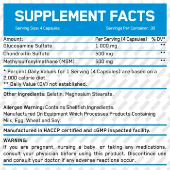EVERBUILD Glucosamine Chondroitin & MSM Complex Глюкозамин Сулфат, Хондроитин Сулфат и Метилсулфонилметан - 120 капсули, 30 дози