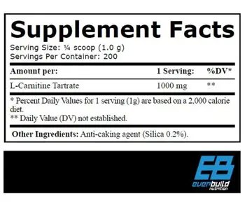 EVERBUILD L-Carnitine Tartrate 1000 мг Л-Карнитин Тартрат - 200 грама, 200 дози