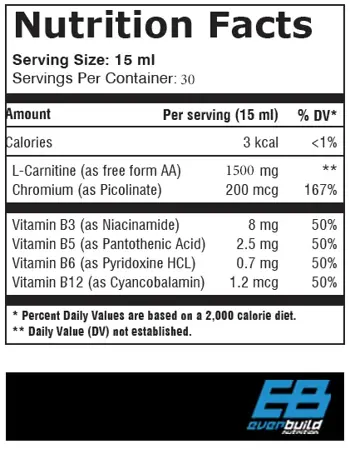 EVERBUILD Liquid L-Carnitine + Chromium 1500 мг Л-Карнитин с Хром - 450 мл, 30 дози