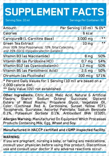 EVERBUILD Liquid L-Carnitine 3000 мг + Green Tea Л-Карнитин 3000 мг и Зелен Чай Екстракт 10 мг - 500 мл, 50 дози
