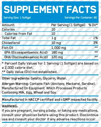 EVERBUILD Omega-3 Fish Oil 1000 мг Омега 3 Рибено Масло - 90 гел капсули, 90 дози