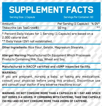 EVERBUILD Teacrine 50 мг Теакрин - 60 капсули, 60 дози