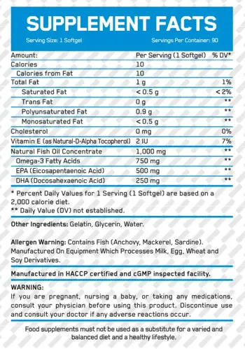 EVERBUILD Ultra Omega-3 Fish Oil 1000 мг Ултра Омега 3 Рибено Масло - 90 гел капсули, 90 дози