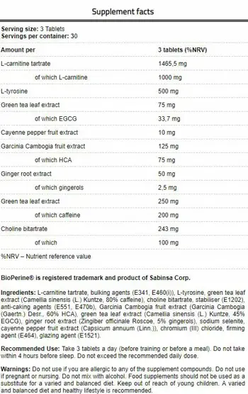 FA Nutrition CORE Lipo Термоген Фет Бърнър - 90 таблетки, 30 дози