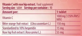 FA Nutrition Vitamin C 1000 мг with Rose Hips and Bitter Orange Витамин C - 90 таблетки, 90 дози