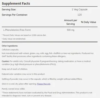 Фенилаланин / NOW Phenylalanine 500 мг