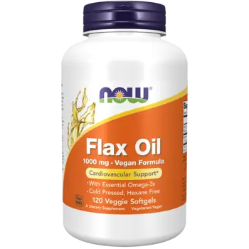 NOW Foods Flax Oil 1000 мг Vegan Formula Ленено Масло - 120 веге гел капсули, 120 дози