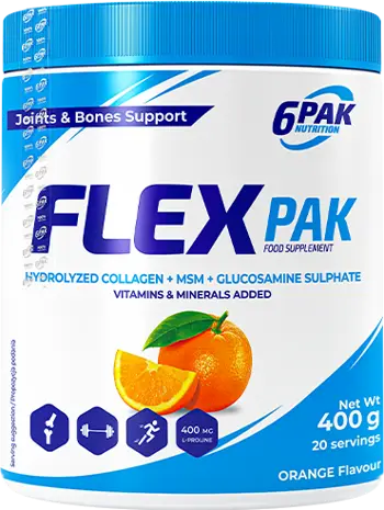 6PAK Nutrition Flex Pak Powder Collagen & Glucosamine, Chondroitin, MSM, Hyaluronic Acid Ставен Комплекс - 400 грама, 20 дози