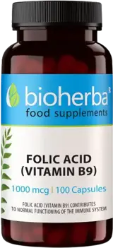 Bioherba Folic Acid (Vitamin B9) 1000 mcg Фолиева киселина за сърдечно здраве и пренатална грижа