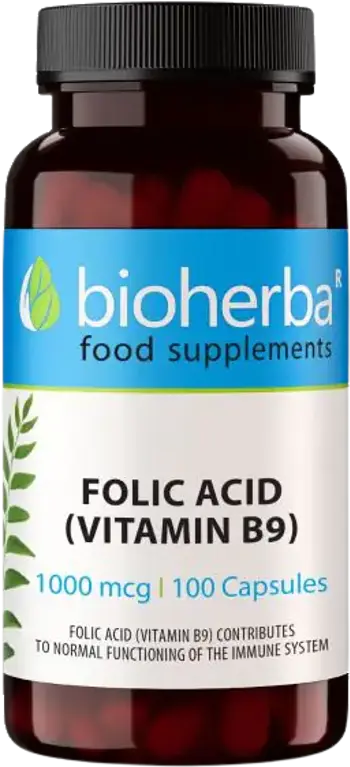 Bioherba Folic Acid (Vitamin B9) 1000 mcg Фолиева киселина за сърдечно здраве и пренатална грижа