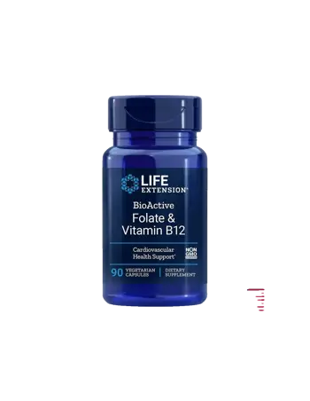 Life Extension BioActive Folate & Vitamin B12 В подкрепа на сърдечно-съдовото здраве и нервната система х 90 капсули