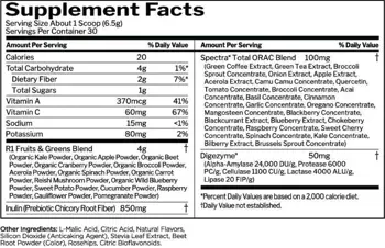 Rule1 Fruits & Greens 2.0 New Formula Комплекс от Плодове, Зеленчуци и Антиоксиданти - 195 грама, 30 дози