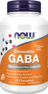 NOW Foods GABA Chewable with Taurine, Inositol & Theanine Гама-Аминомаслена Киселина (ГАБА) с Таурин, Инозитол и Теанин -  90 дъвчащи таблетки, 45 дози