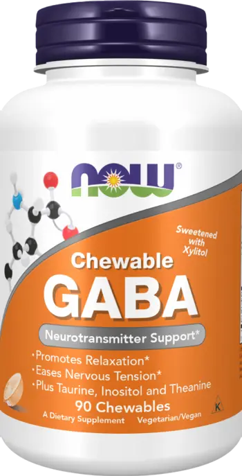 NOW Foods GABA Chewable with Taurine, Inositol & Theanine Гама-Аминомаслена Киселина (ГАБА) с Таурин, Инозитол и Теанин -  90 дъвчащи таблетки, 45 дози