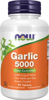 NOW Foods Garlic 5000 Odor Controlled Чесън - 90 таблетки, 90 дози
