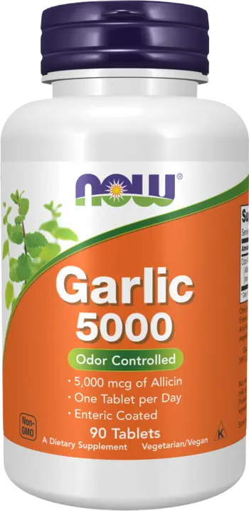 NOW Foods Garlic 5000 Odor Controlled Чесън - 90 таблетки, 90 дози