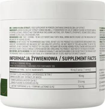 OstroVit Ginkgo Biloba Extract Powder Гинкго Билоба Екстракт на Прах - 50 грама, 555 дози