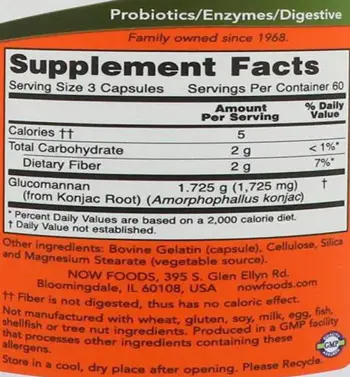 NOW Foods Glucomannan 575 мг Глюкоманан - 180 веге капсули, 60 дози