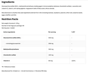 EthicSport Glucosamina + Condroitina + MSM + Vitamina C За здрави стави и хрущяли х 90 таблетки