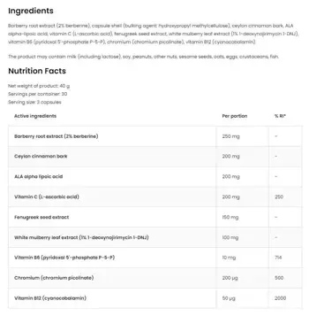 OstroVit Glucose System Aid with Berberine, Alpha Lipoic Acid, Cinnamon & Mulberry Специализирана Формула в Подкрепа на Въглехидратния Метаболизъм - 90 капсули, 30 дози