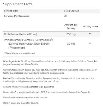 NOW Foods Glutathione Skin Brightener™ with Ceramosides® Глутатион + Ceramosides® - 30 веге капсули, 30 дози